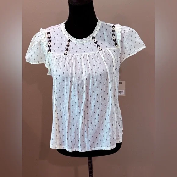 Nwt Women’s LUCKY BRAND novelty short sleeve peasant top- Size Small - Picture 6 of 8